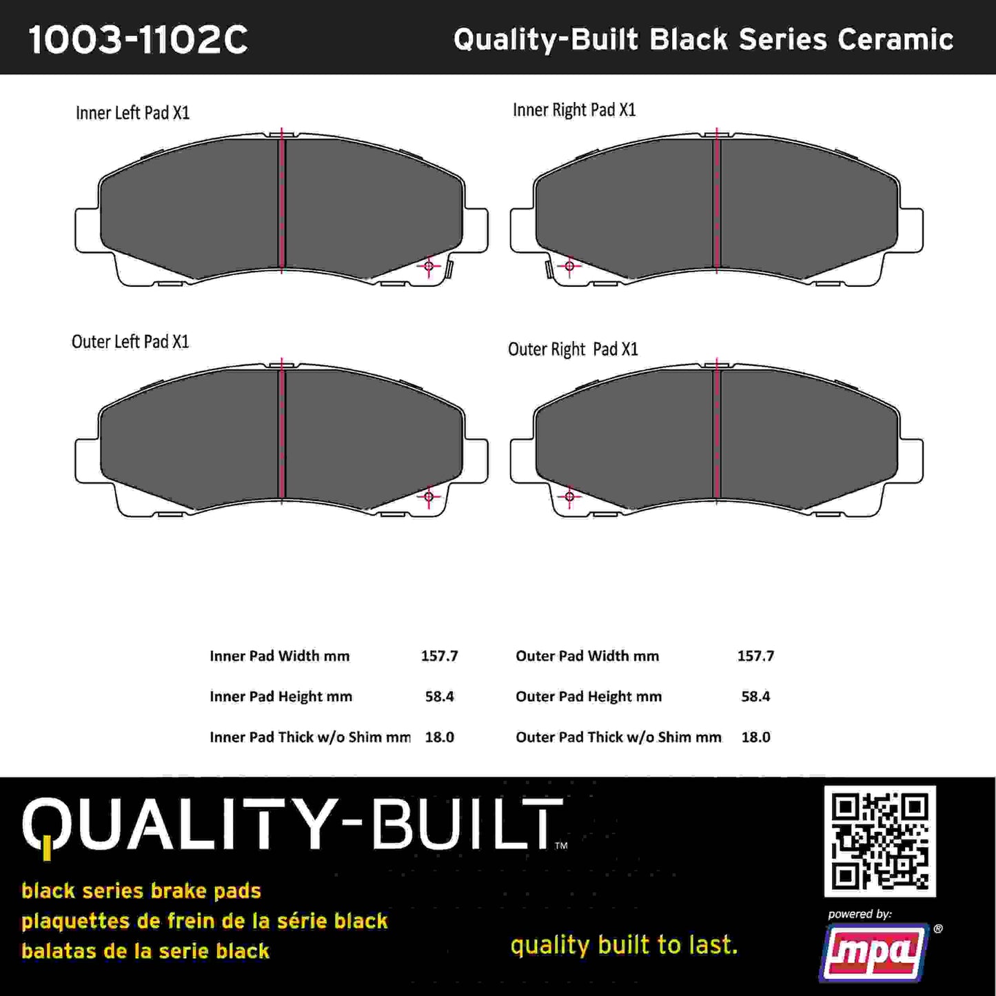 Quality-Built Black Series Ceramic Brake Pads 1003-1102C