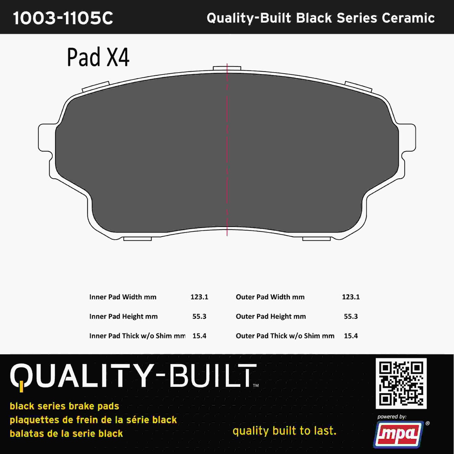 Quality-Built Black Series Ceramic Brake Pads 1003-1105C