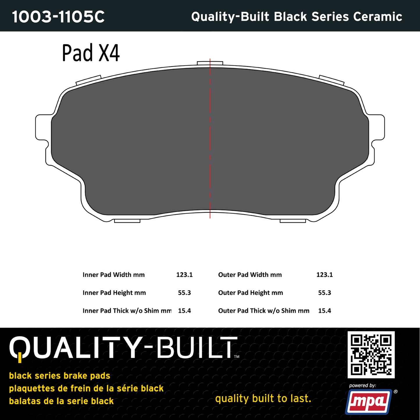 Quality-Built Black Series Ceramic Brake Pads 1003-1105C