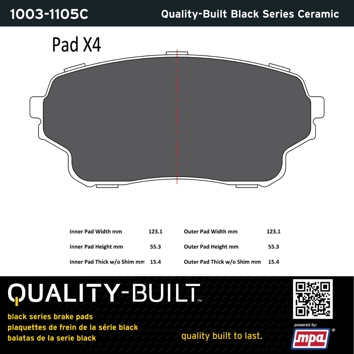Quality-Built Black Series Ceramic Brake Pads 1003-1105C