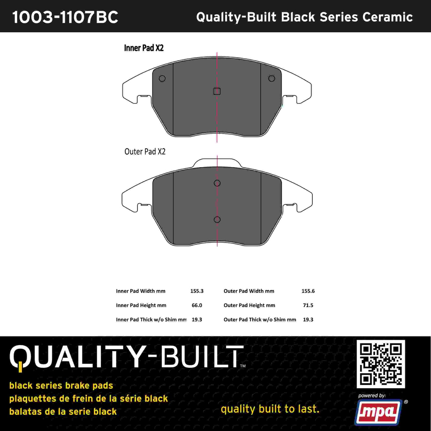 Quality-Built Black Series Ceramic Brake Pads 1003-1107BC