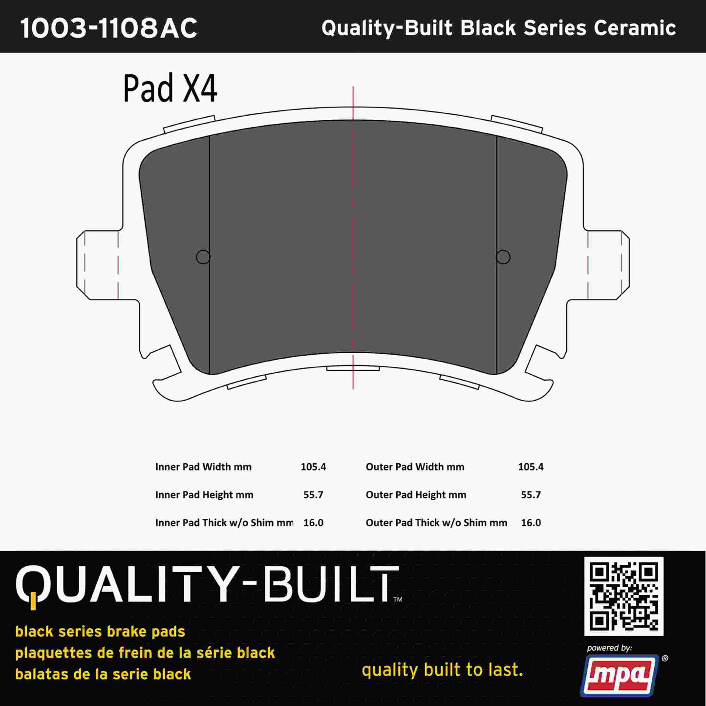 Quality-Built Black Series Ceramic Brake Pads 1003-1108AC