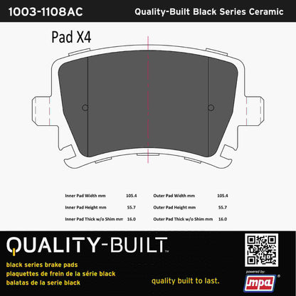 Quality-Built Black Series Ceramic Brake Pads 1003-1108AC
