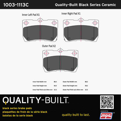 Quality-Built Black Series Ceramic Brake Pads 1003-1113C