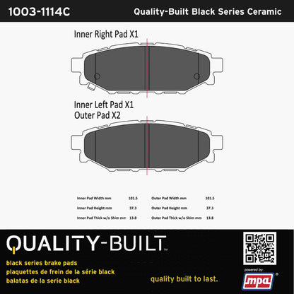 Quality-Built Black Series Ceramic Brake Pads 1003-1114C