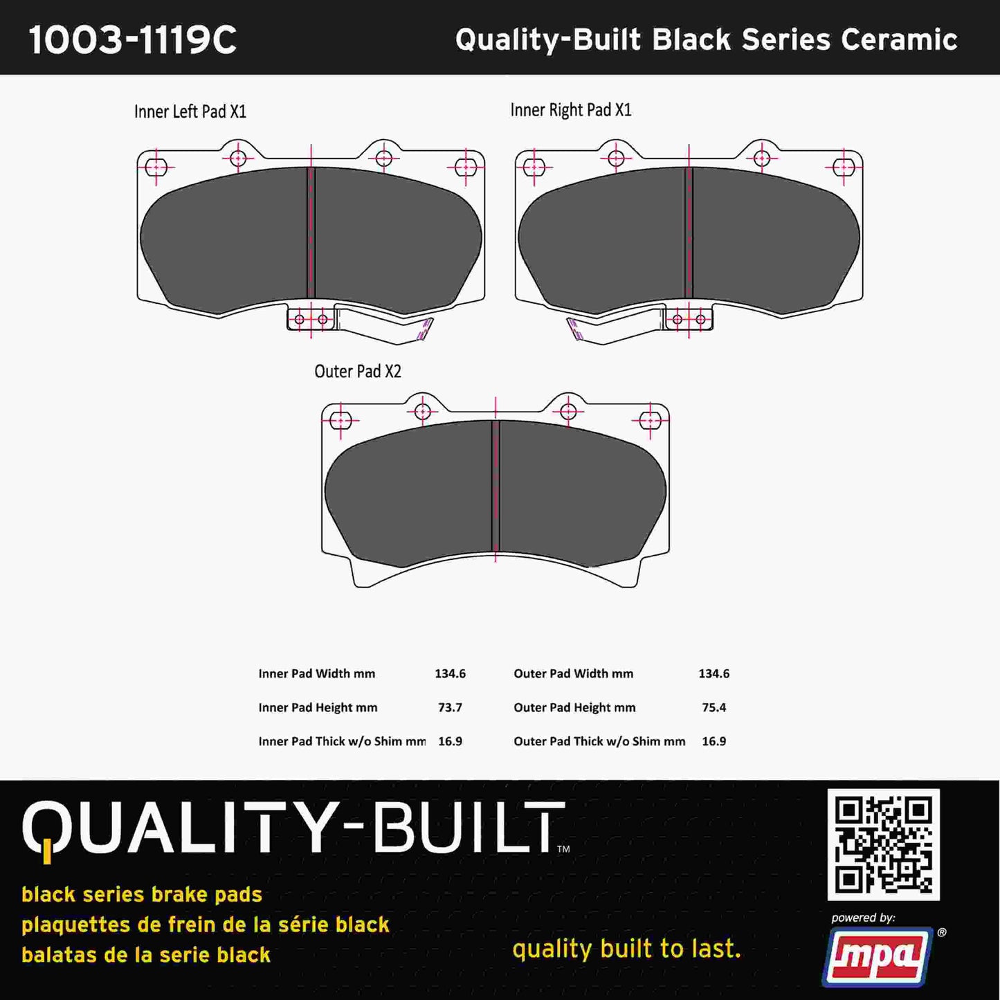 Quality-Built Black Series Ceramic Brake Pads 1003-1119C