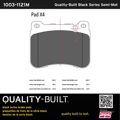 Quality-Built Black Series Semi-Metallic Brake Pads 1003-1121M