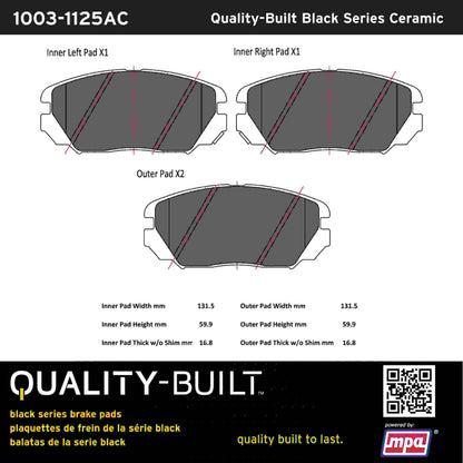 Quality-Built Black Series Ceramic Brake Pads 1003-1125AC