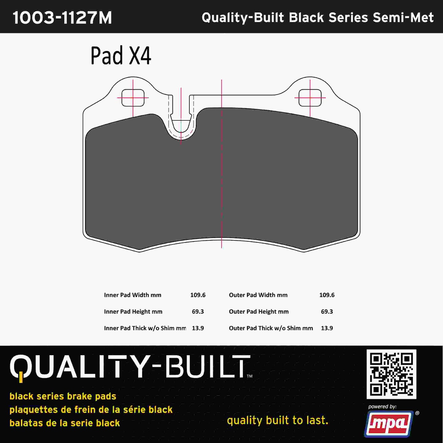 Quality-Built Black Series Semi-Metallic Brake Pads 1003-1127M