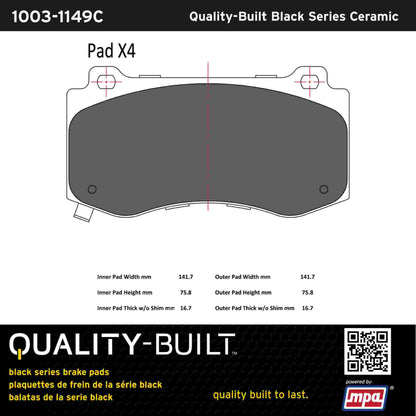 Quality-Built Black Series Ceramic Brake Pads 1003-1149C