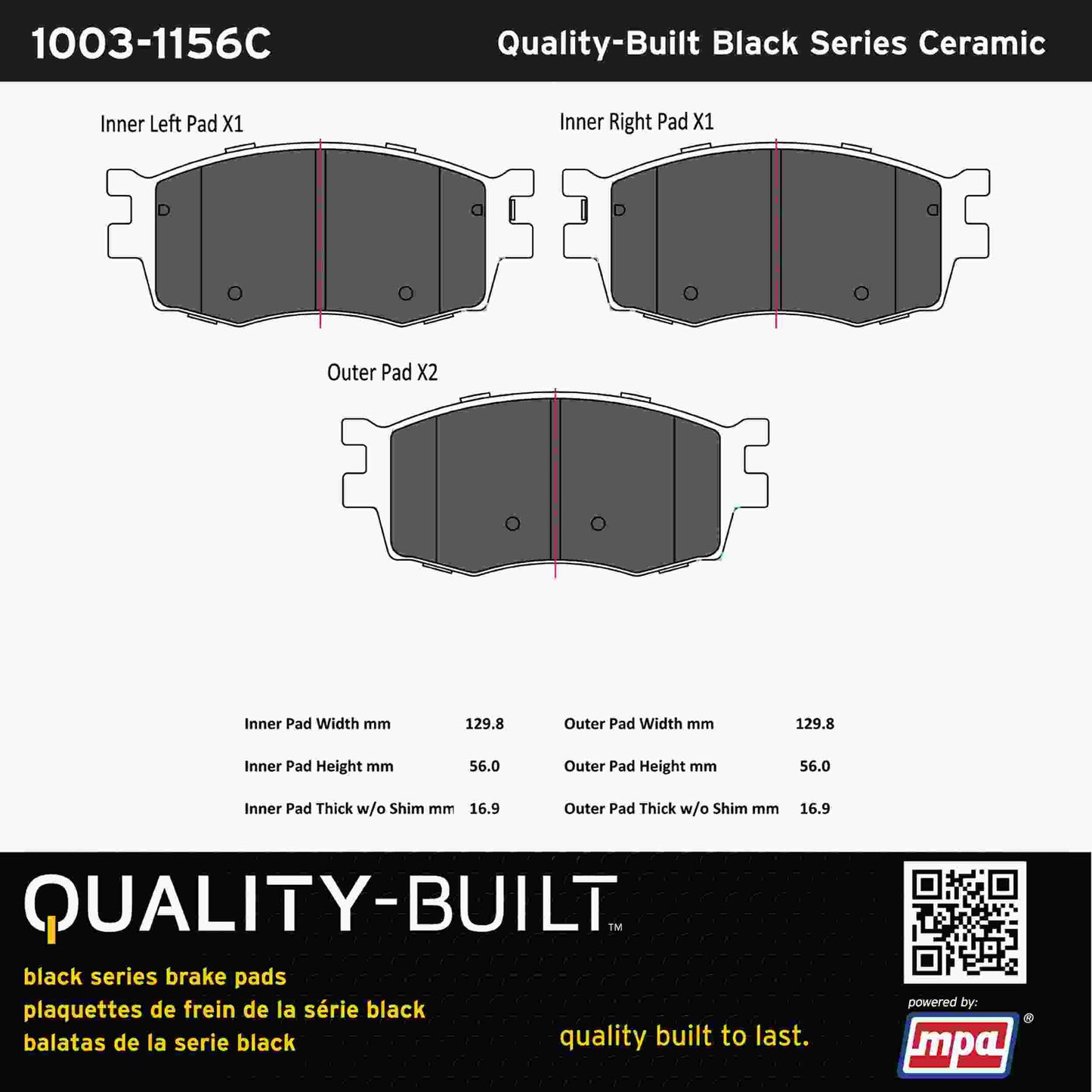 Quality-Built Black Series Ceramic Brake Pads 1003-1156C