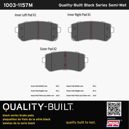 Quality-Built Black Series Semi-Metallic Brake Pads 1003-1157M