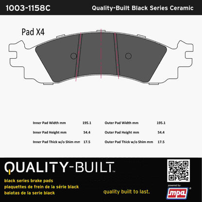 Quality-Built Black Series Ceramic Brake Pads 1003-1158C