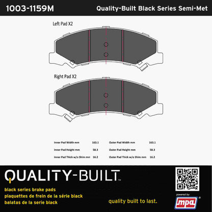 Quality-Built Black Series Semi-Metallic Brake Pads 1003-1159M