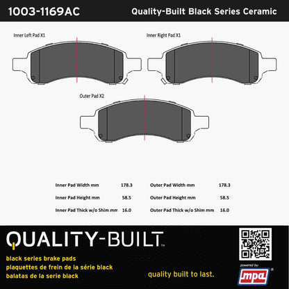 Quality-Built Black Series Ceramic Brake Pads 1003-1169AC
