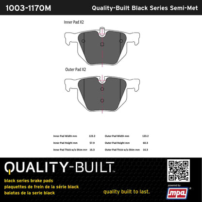 Quality-Built Black Series Semi-Metallic Brake Pads 1003-1170M