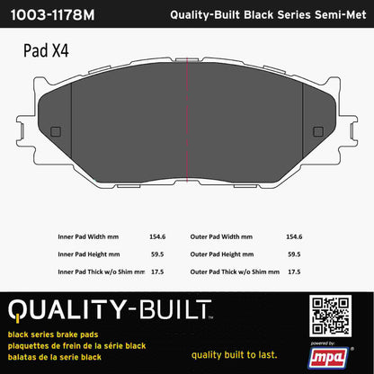 Quality-Built Black Series Semi-Metallic Brake Pads 1003-1178M