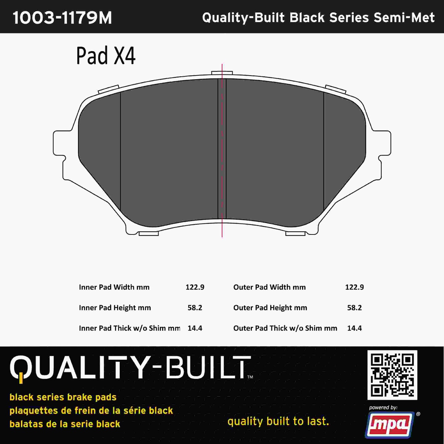Quality-Built Black Series Semi-Metallic Brake Pads 1003-1179M