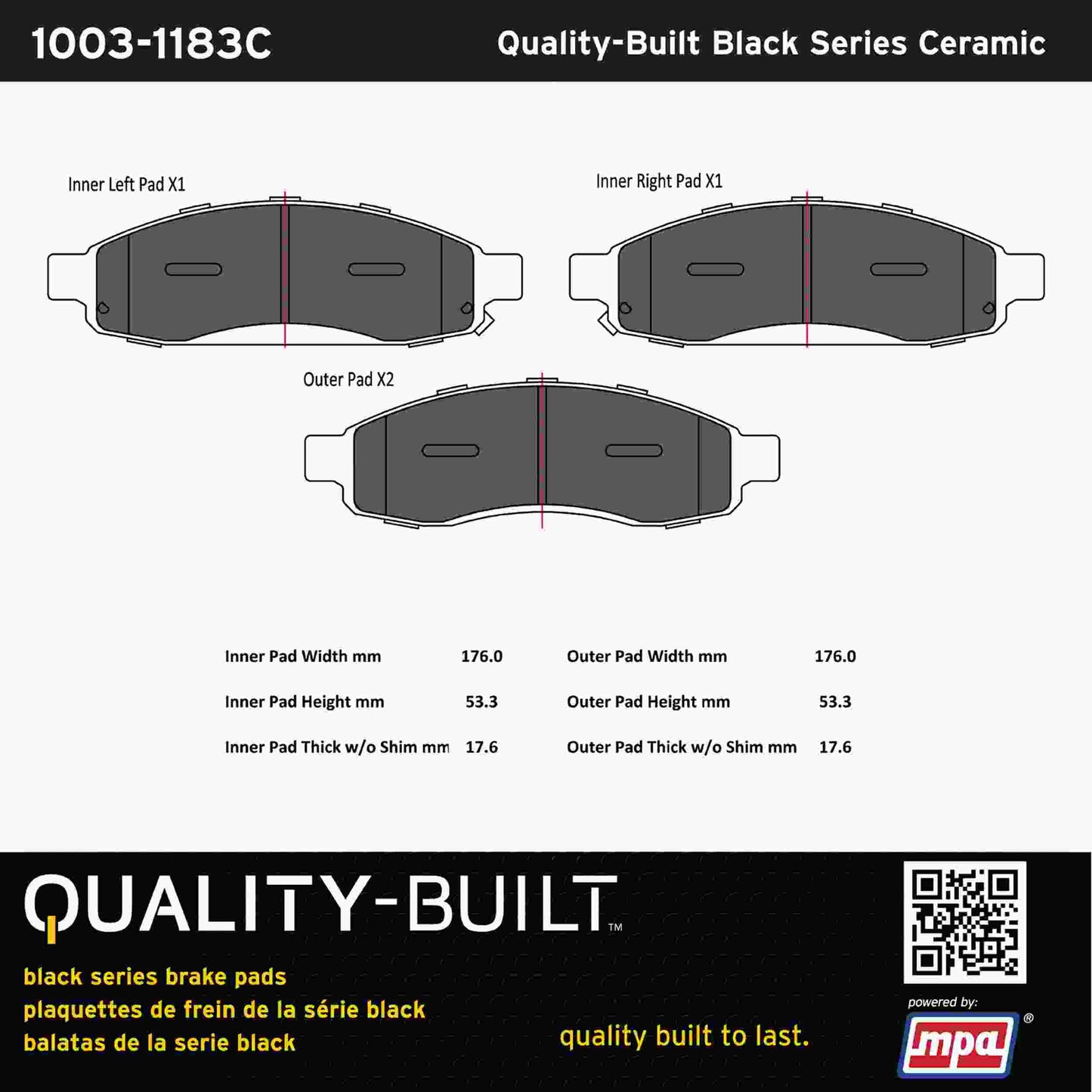 Quality-Built Black Series Ceramic Brake Pads 1003-1183C