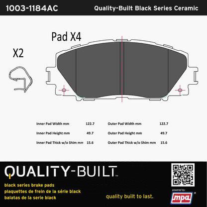 Quality-Built Black Series Ceramic Brake Pads 1003-1184AC