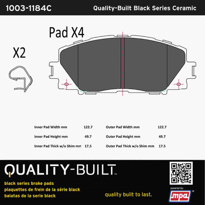 Quality-Built Black Series Ceramic Brake Pads 1003-1184C