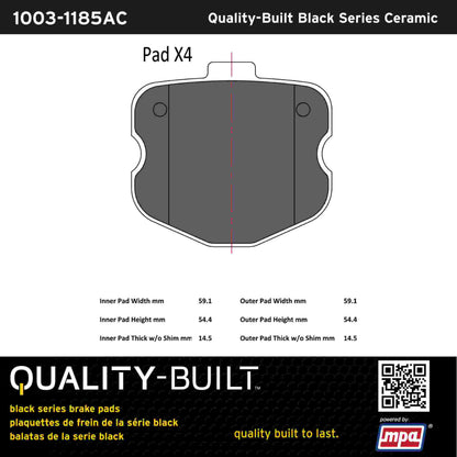Quality-Built Black Series Ceramic Brake Pads 1003-1185AC