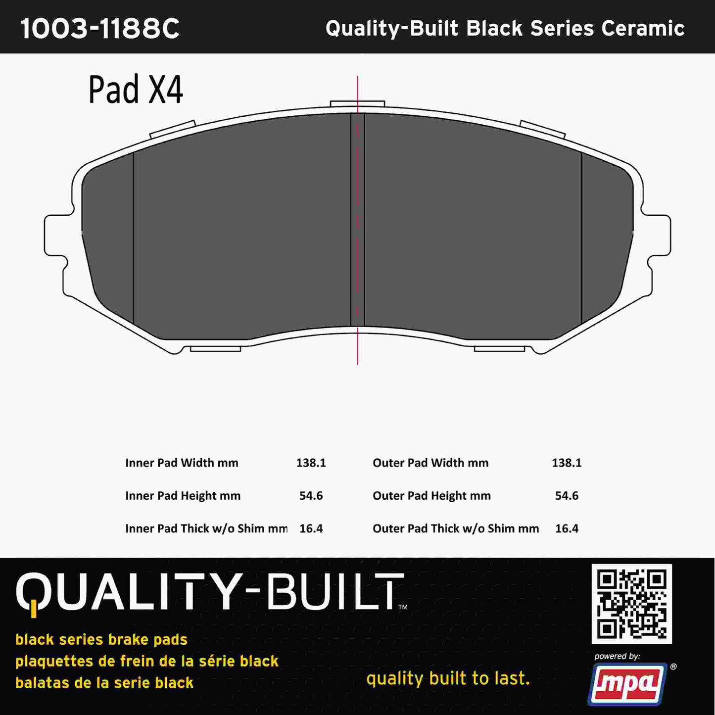 Quality-Built Black Series Ceramic Brake Pads 1003-1188C