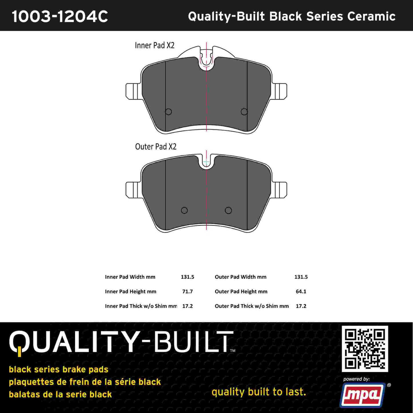 Quality-Built Black Series Ceramic Brake Pads 1003-1204C