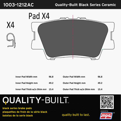 Quality-Built Black Series Ceramic Brake Pads 1003-1212AC
