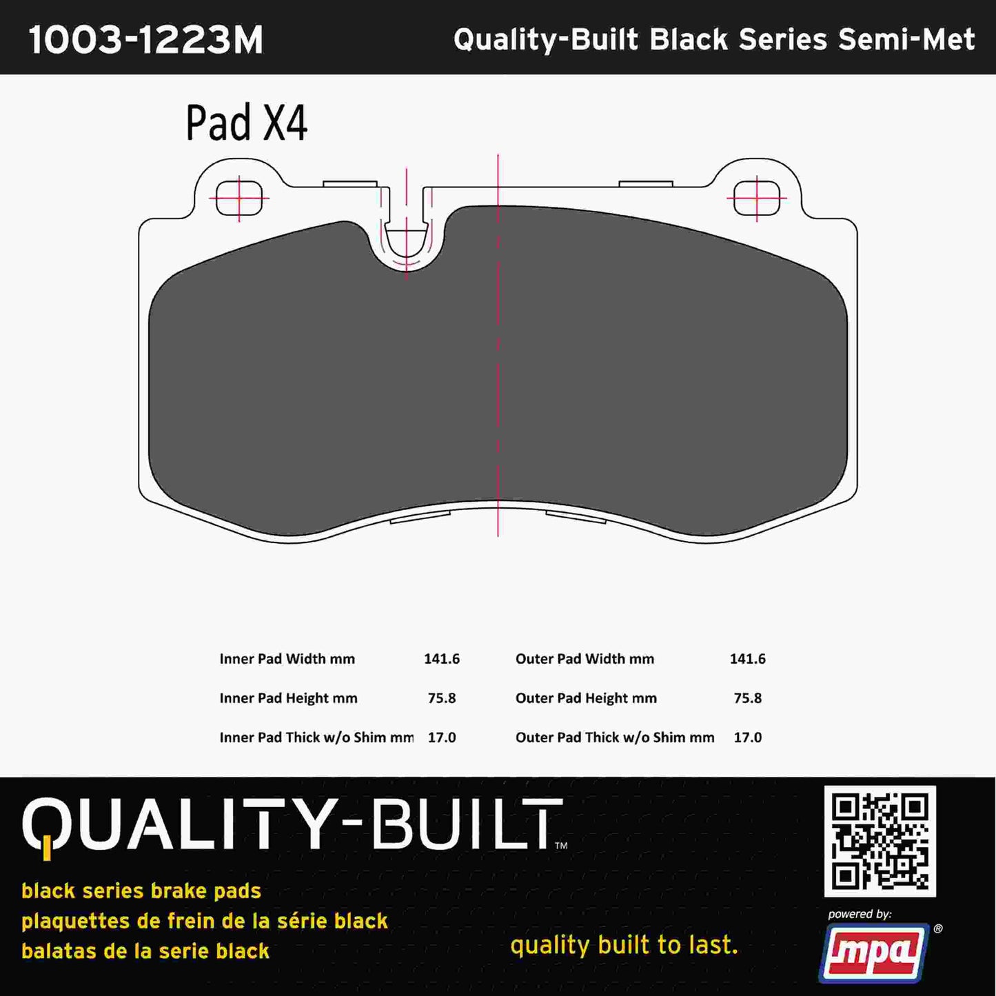 Quality-Built Black Series Semi-Metallic Brake Pads 1003-1223M