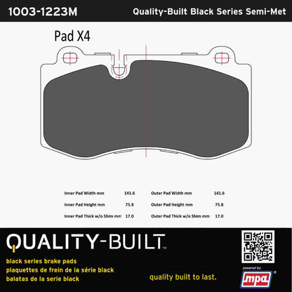 Quality-Built Black Series Semi-Metallic Brake Pads 1003-1223M