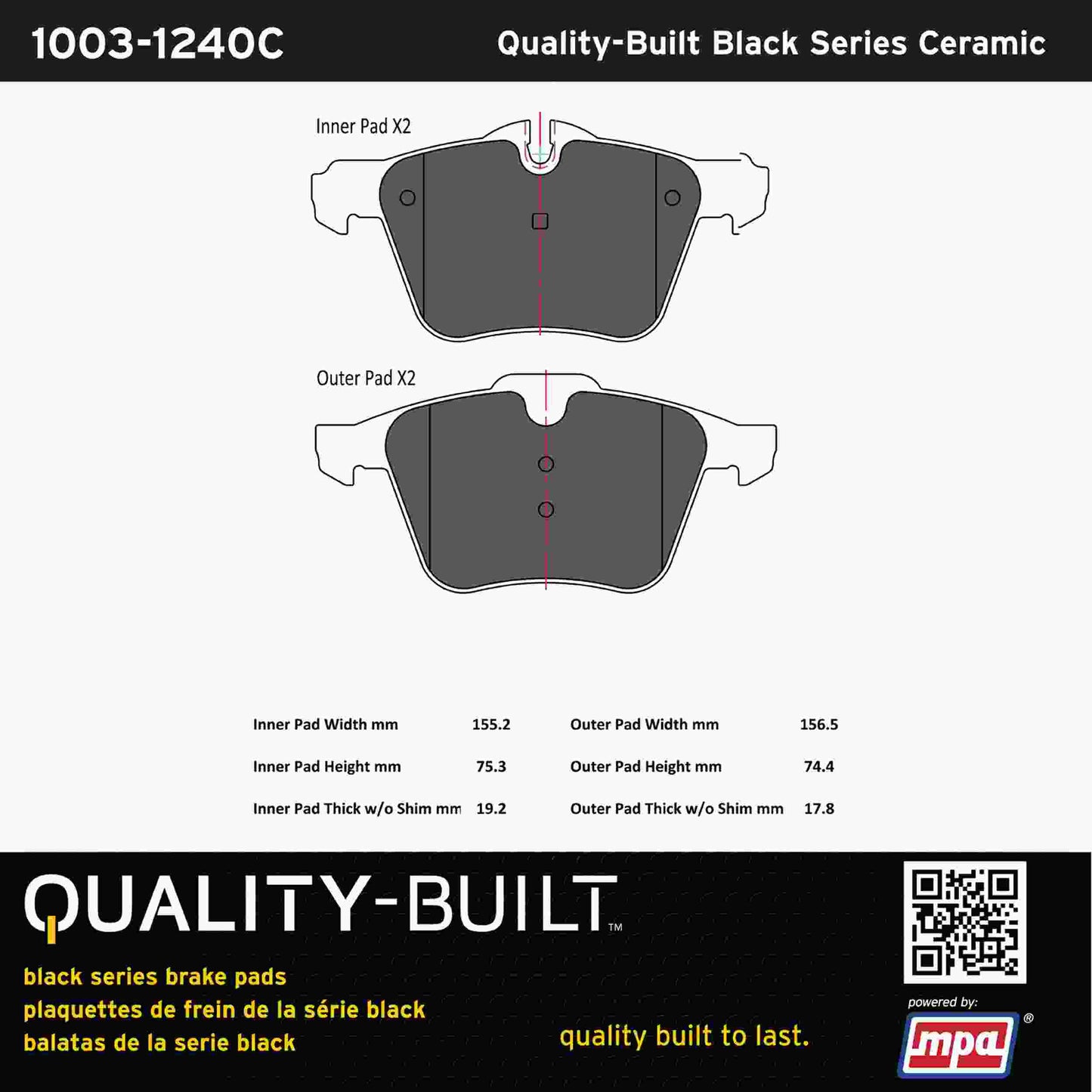 Quality-Built Black Series Ceramic Brake Pads 1003-1240C