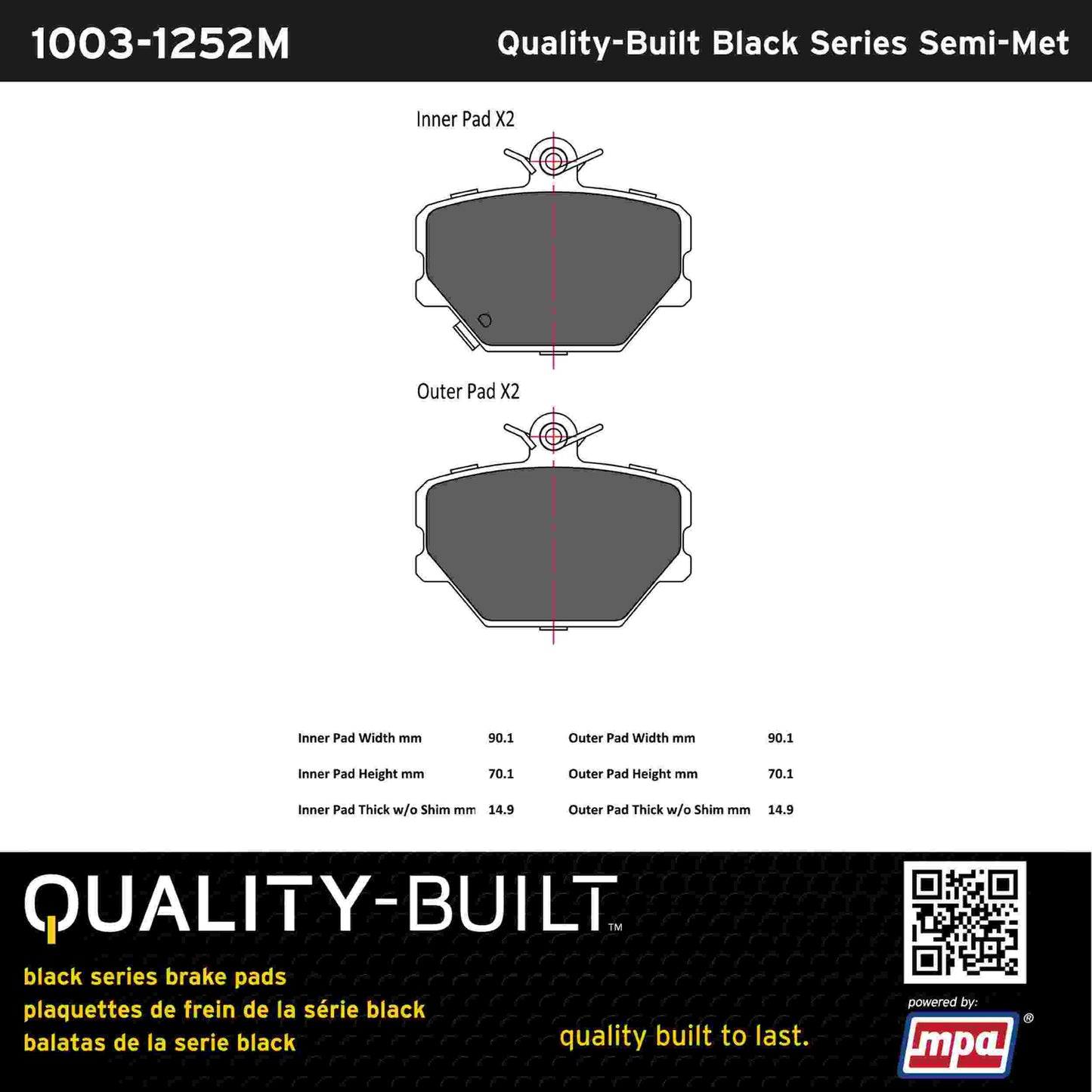 Quality-Built Black Series Semi-Metallic Brake Pads 1003-1252M
