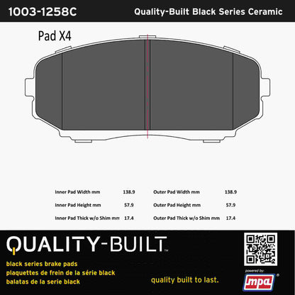Quality-Built Black Series Ceramic Brake Pads 1003-1258C