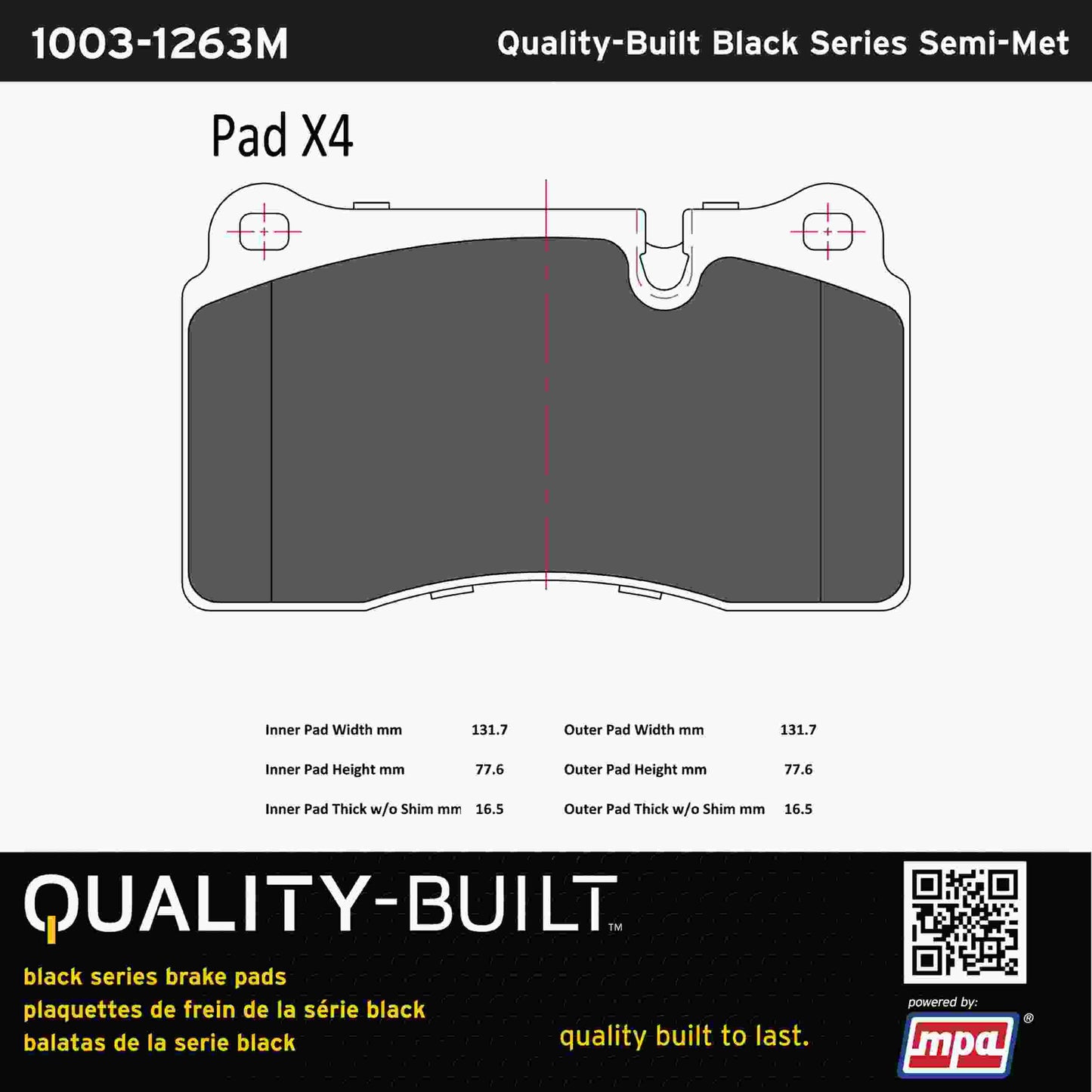 Quality-Built Black Series Semi-Metallic Brake Pads 1003-1263M