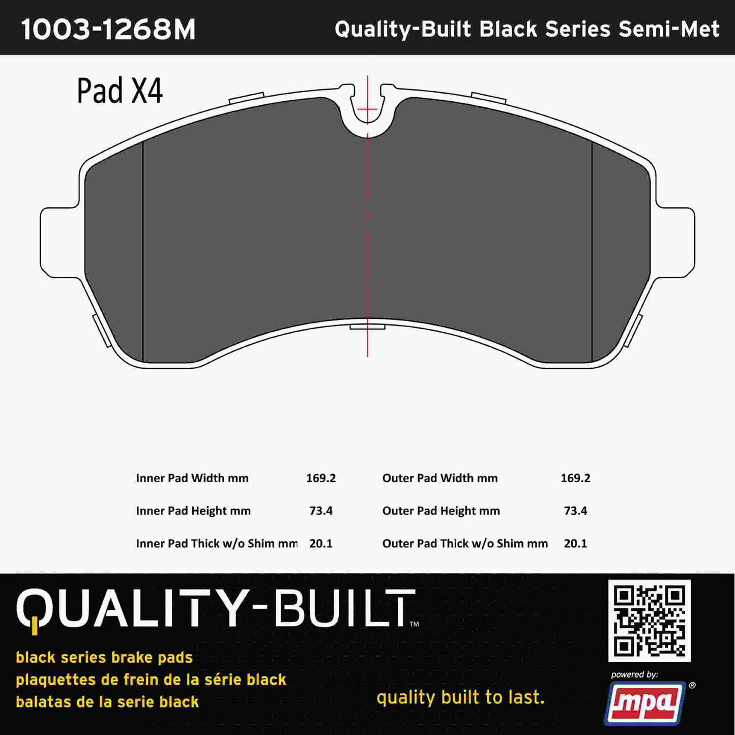 Quality-Built Black Series Semi-Metallic Brake Pads 1003-1268M