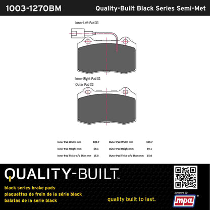 Quality-Built Black Series Semi-Metallic Brake Pads 1003-1270BM