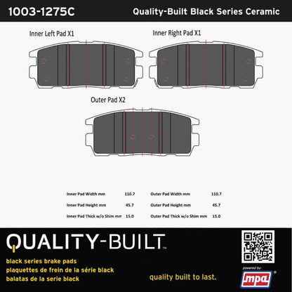 Quality-Built Black Series Ceramic Brake Pads 1003-1275C