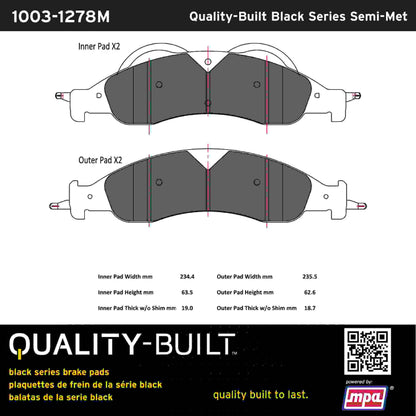 Quality-Built Black Series Semi-Metallic Brake Pads 1003-1278M