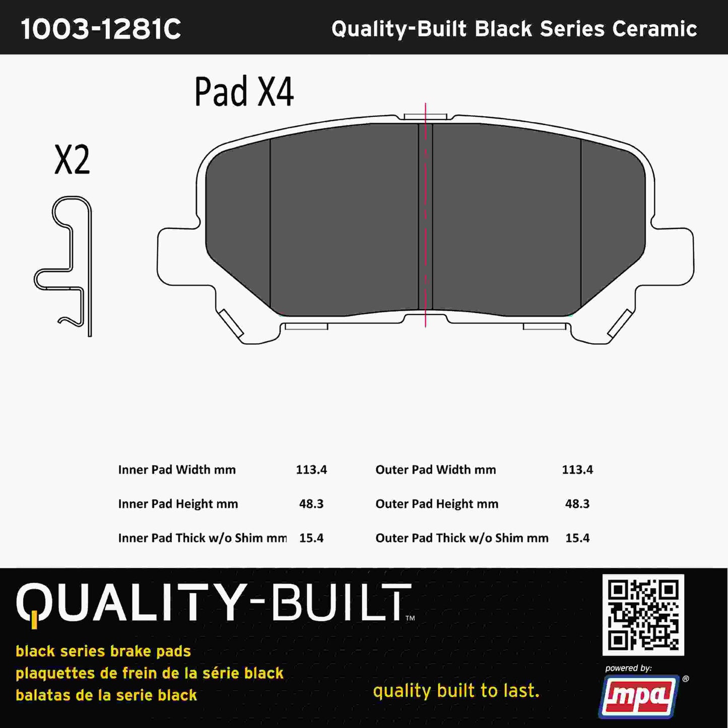 Quality-Built Black Series Ceramic Brake Pads 1003-1281C