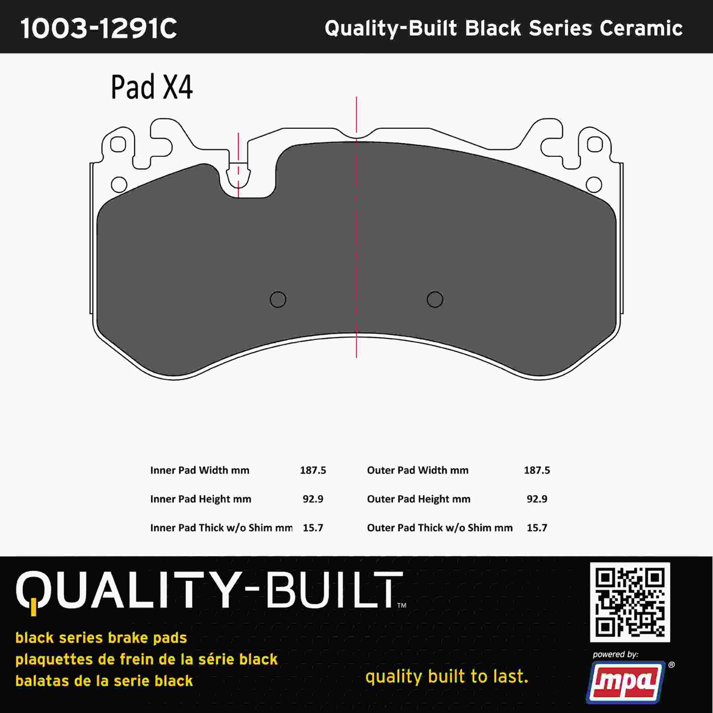 Quality-Built Black Series Ceramic Brake Pads 1003-1291C