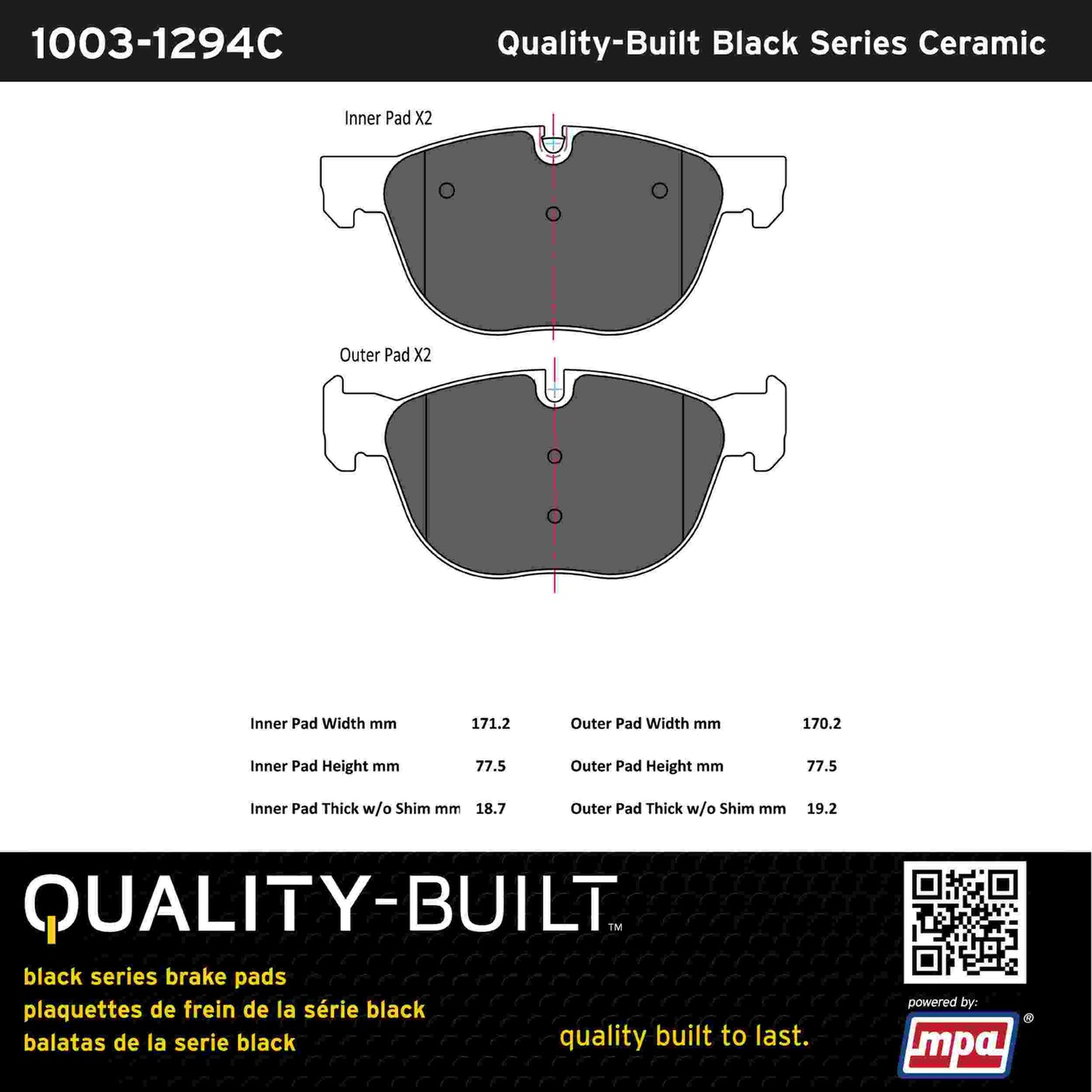 Quality-Built Black Series Ceramic Brake Pads 1003-1294C