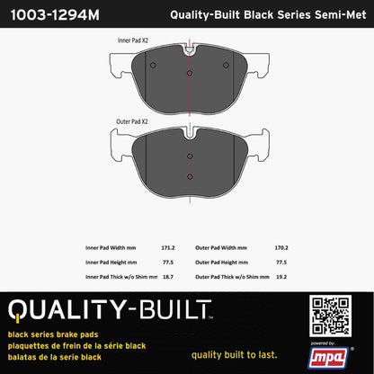 Quality-Built Black Series Semi-Metallic Brake Pads 1003-1294M