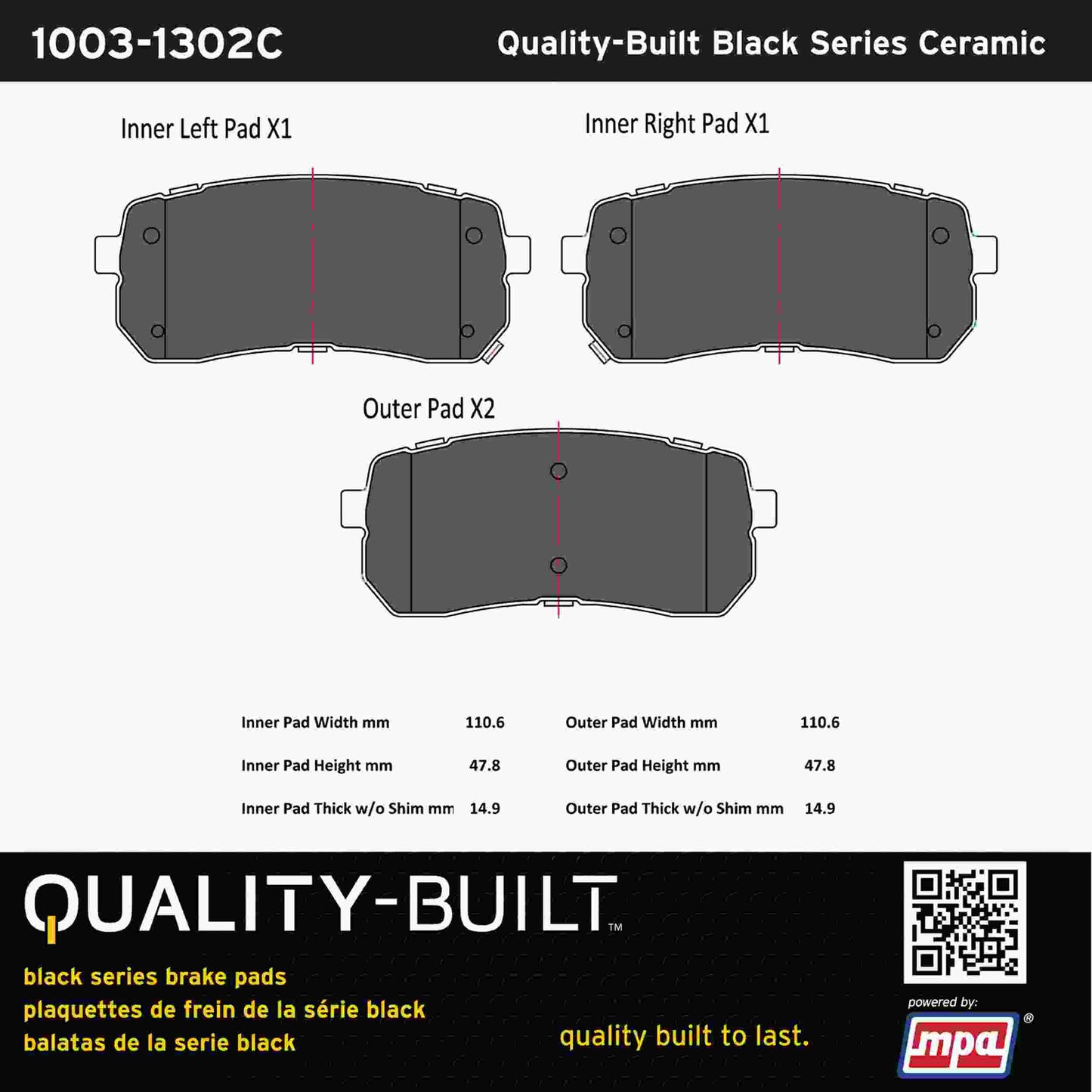 Quality-Built Black Series Ceramic Brake Pads 1003-1302C