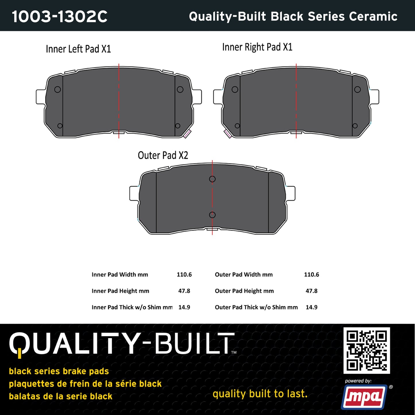 Quality-Built Black Series Ceramic Brake Pads 1003-1302C