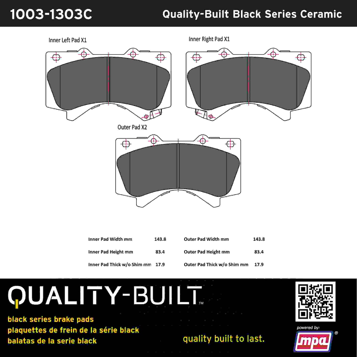 Quality-Built Black Series Ceramic Brake Pads 1003-1303C