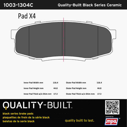 Quality-Built Black Series Ceramic Brake Pads 1003-1304C