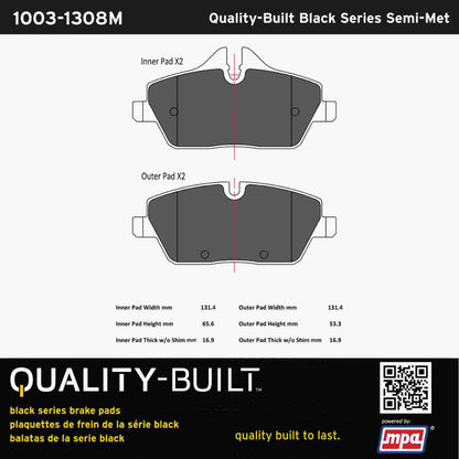 Quality-Built Black Series Semi-Metallic Brake Pads 1003-1308M