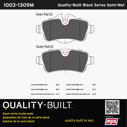 Quality-Built Black Series Semi-Metallic Brake Pads 1003-1309M
