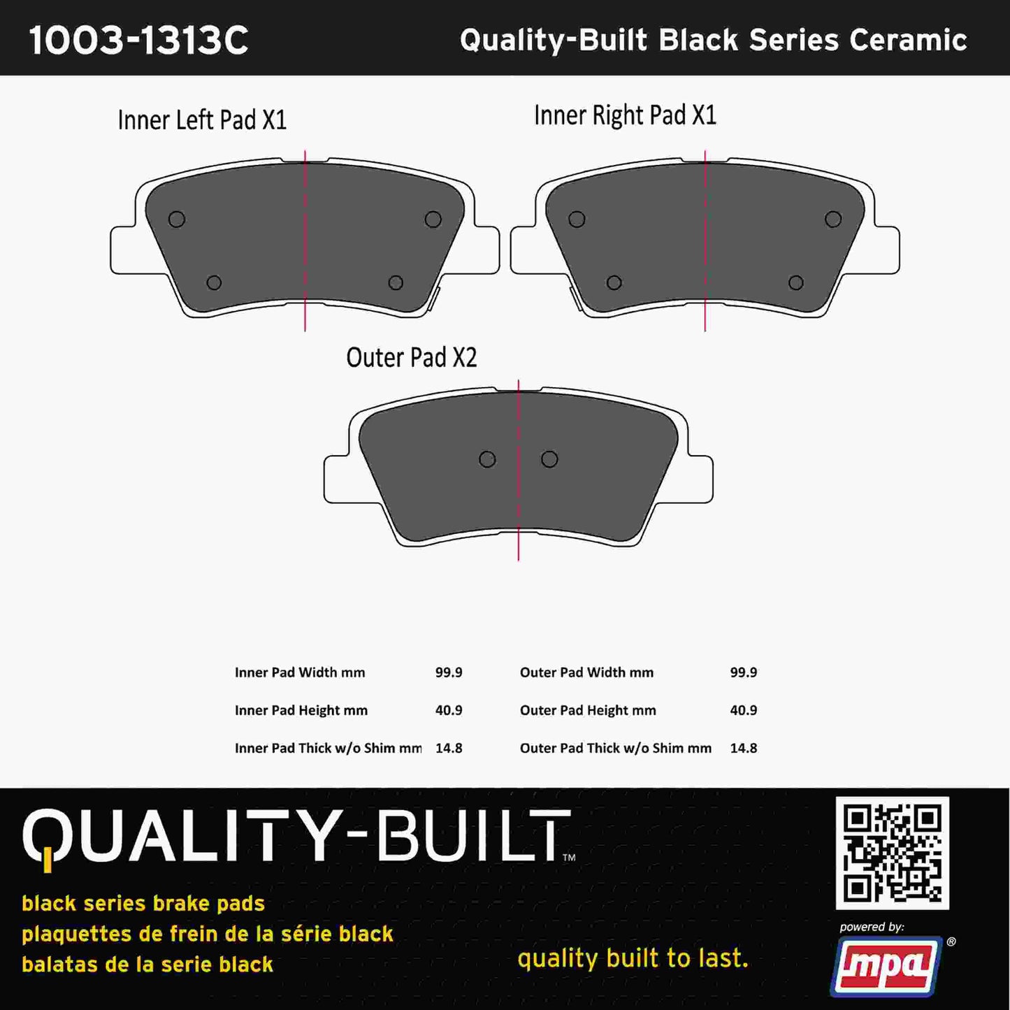 Quality-Built Black Series Ceramic Brake Pads 1003-1313C
